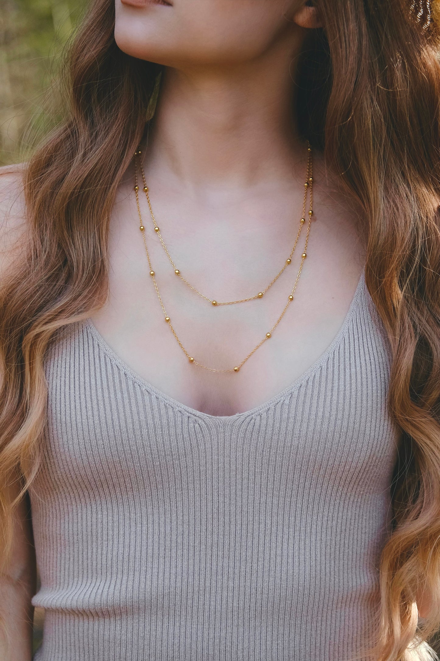 Gold Bead, Double Chain Necklace