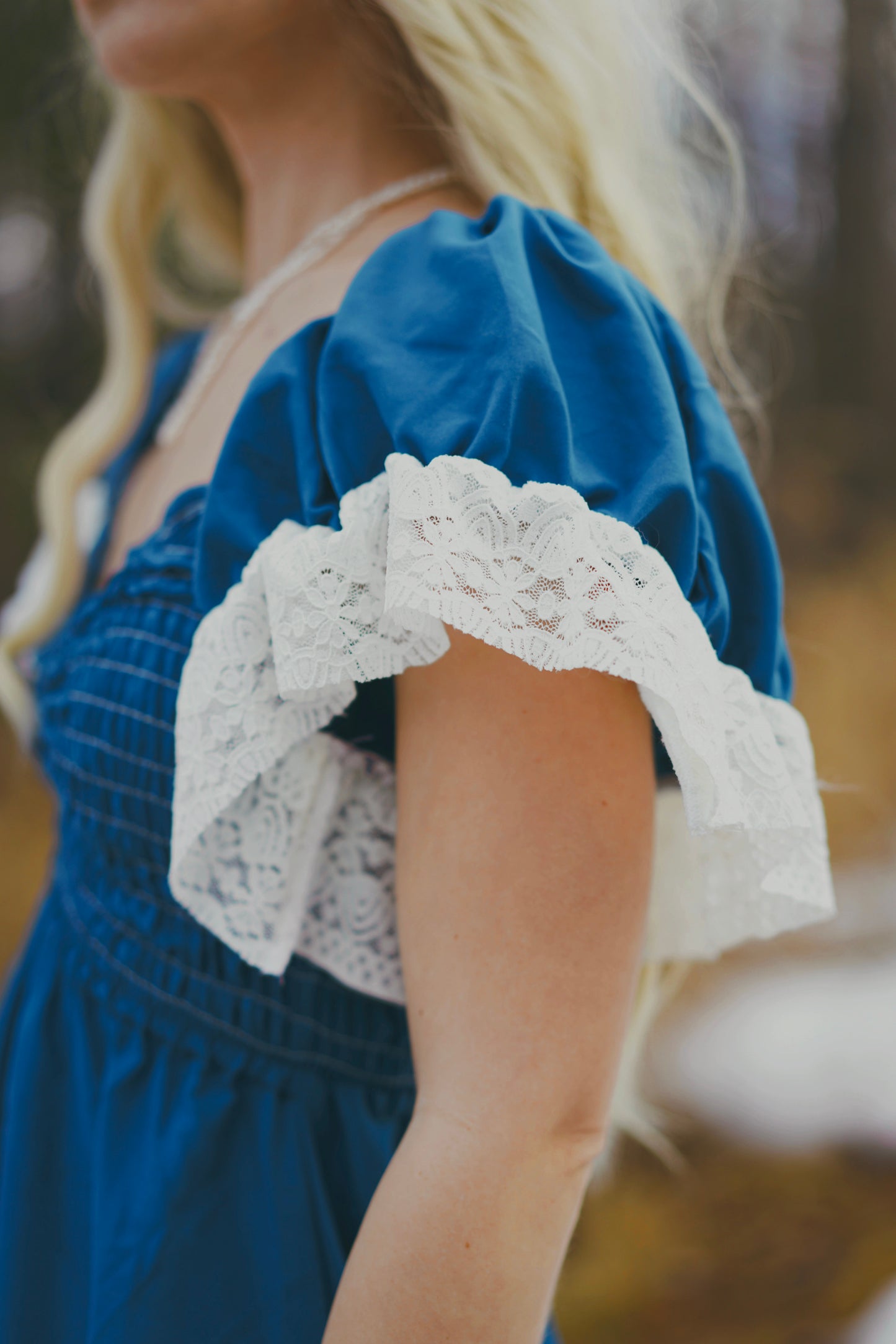 Cinch Slit, Laced Blue Dress (S-M)