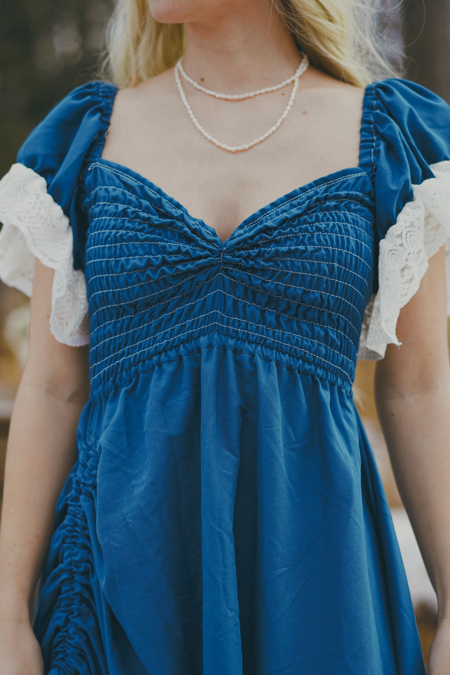 Cinch Slit, Laced Blue Dress (S-M)