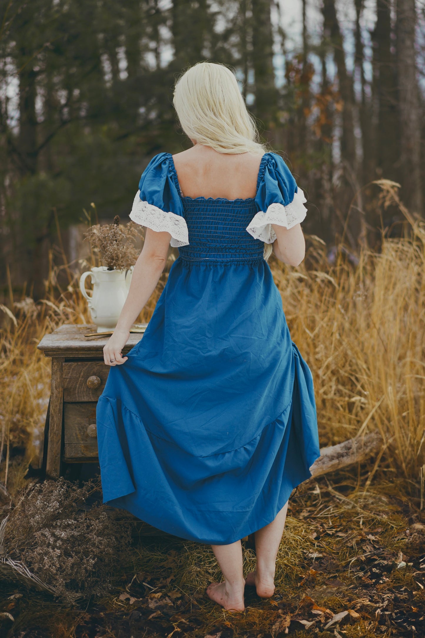 Cinch Slit, Laced Blue Dress (S-M)