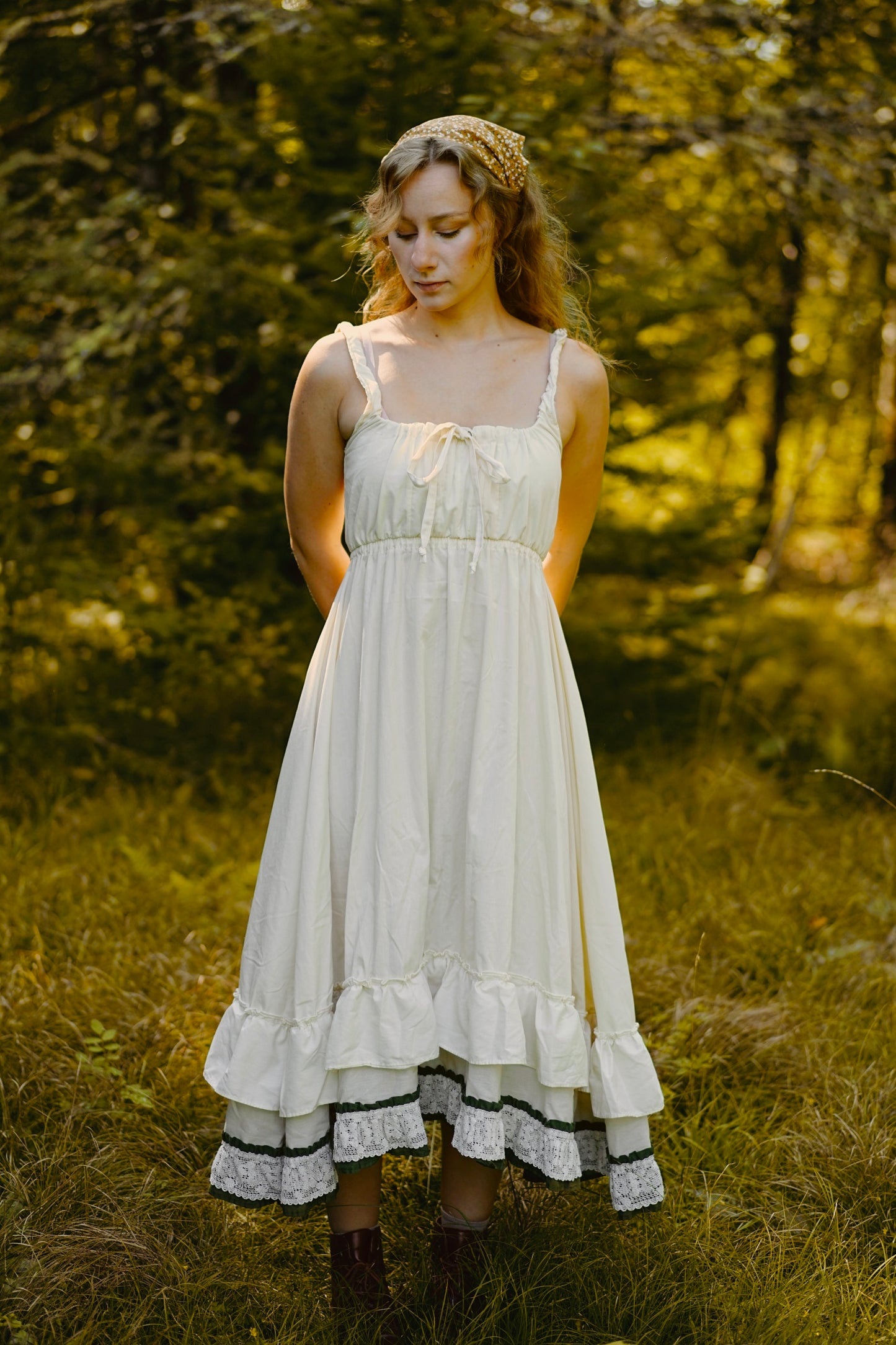 Double Ruffle Drawstring Strap Dress (S-M)
