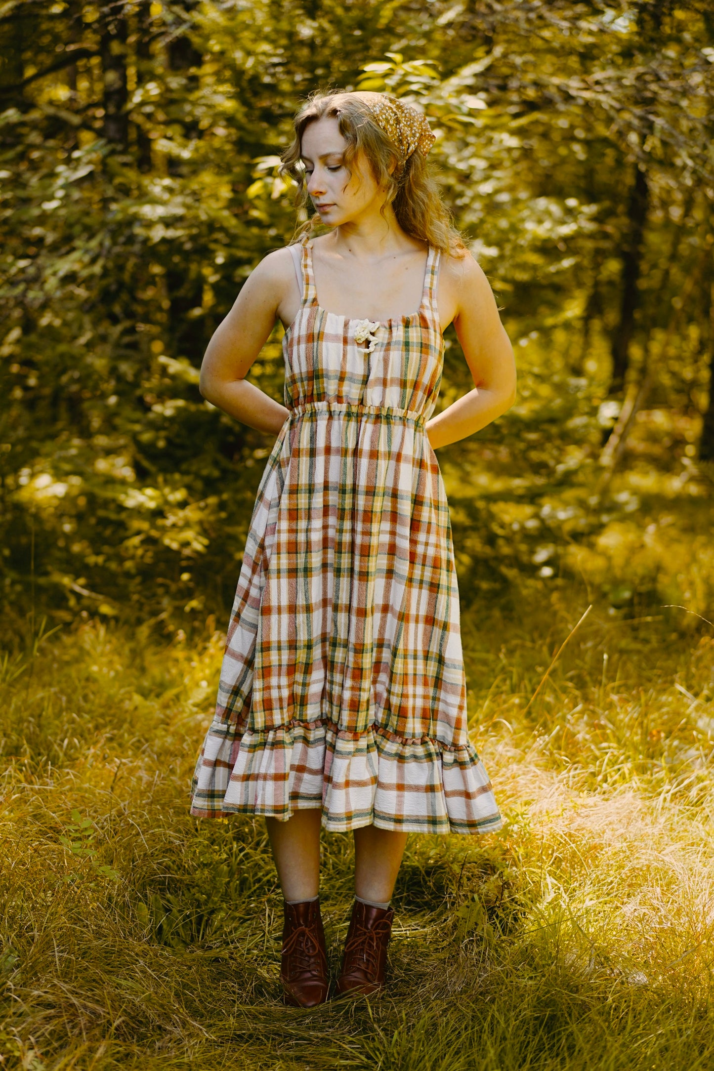 Plaid Drawstring Strap Dress (S-L)
