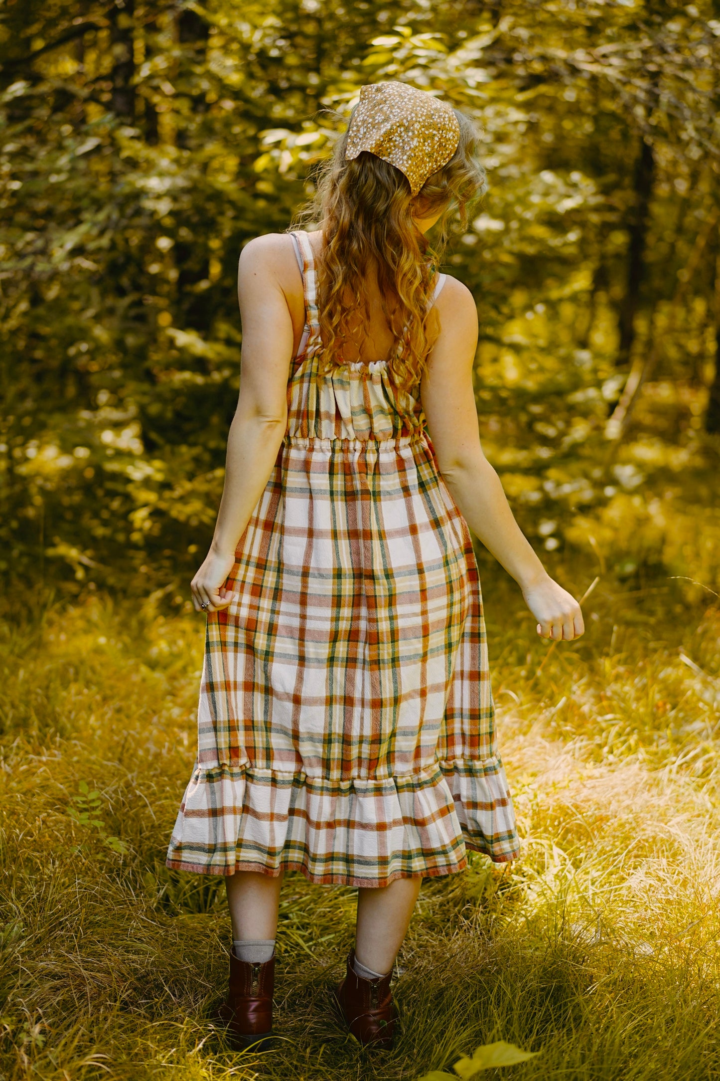 Plaid Drawstring Strap Dress (S-L)