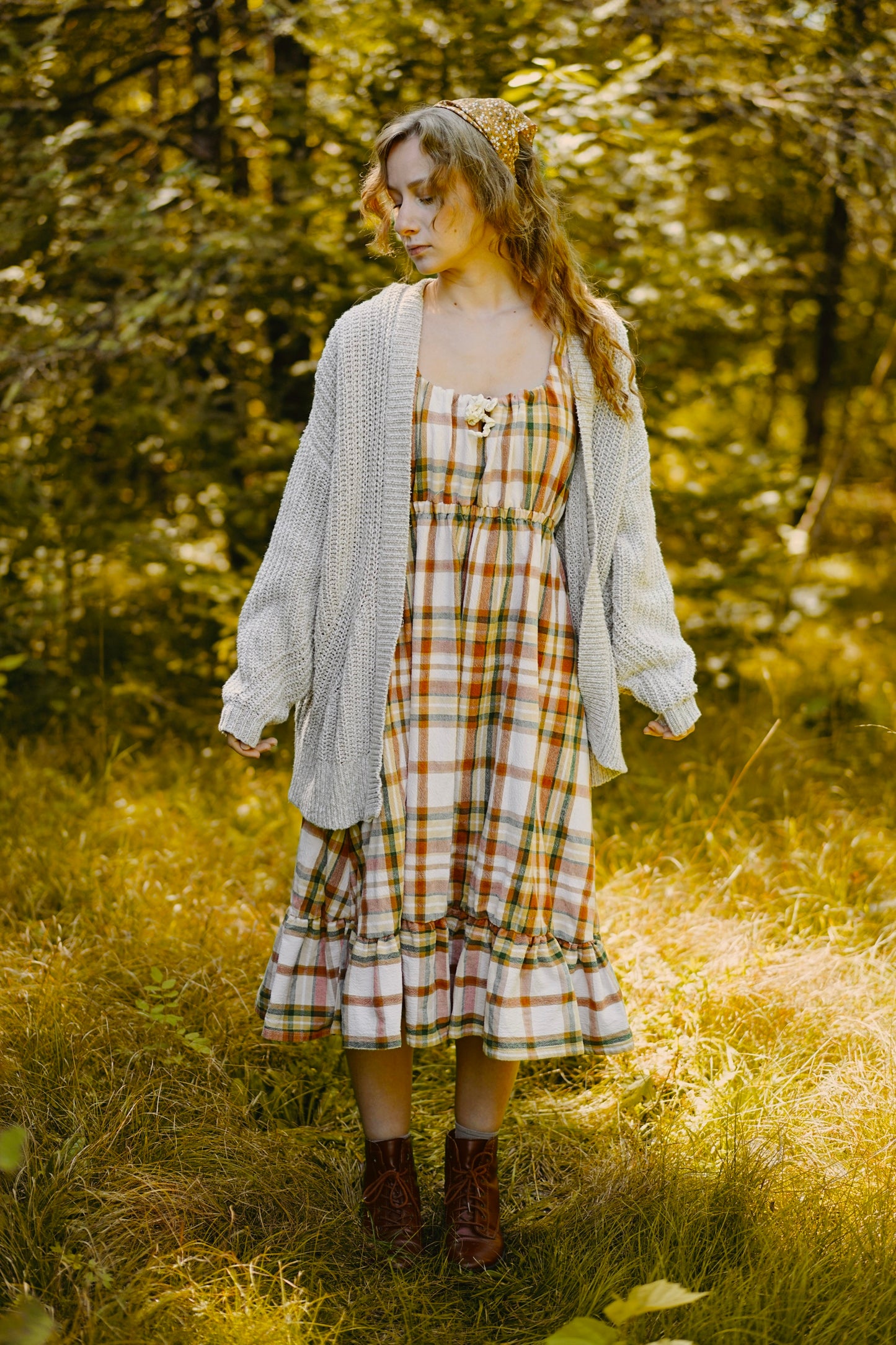 Plaid Drawstring Strap Dress (S-L)