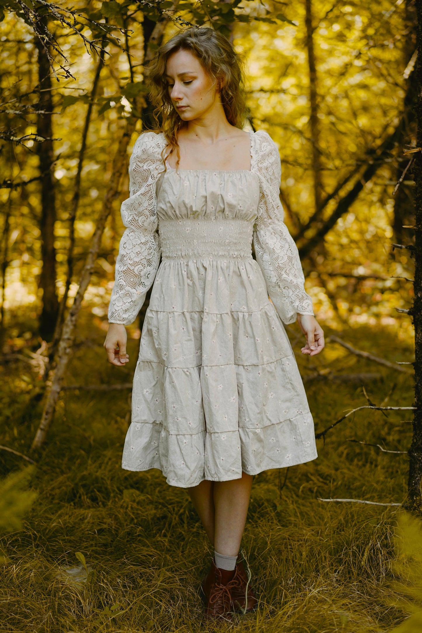 Lace Sleeve Floral Dress (S-M)