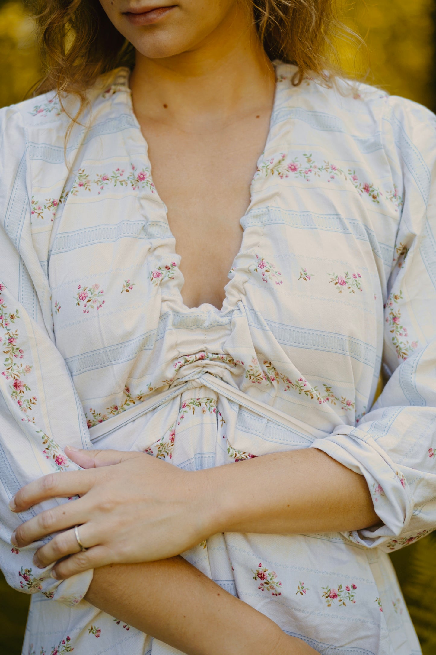 Floral Nursing Neckline Dress (S-L)