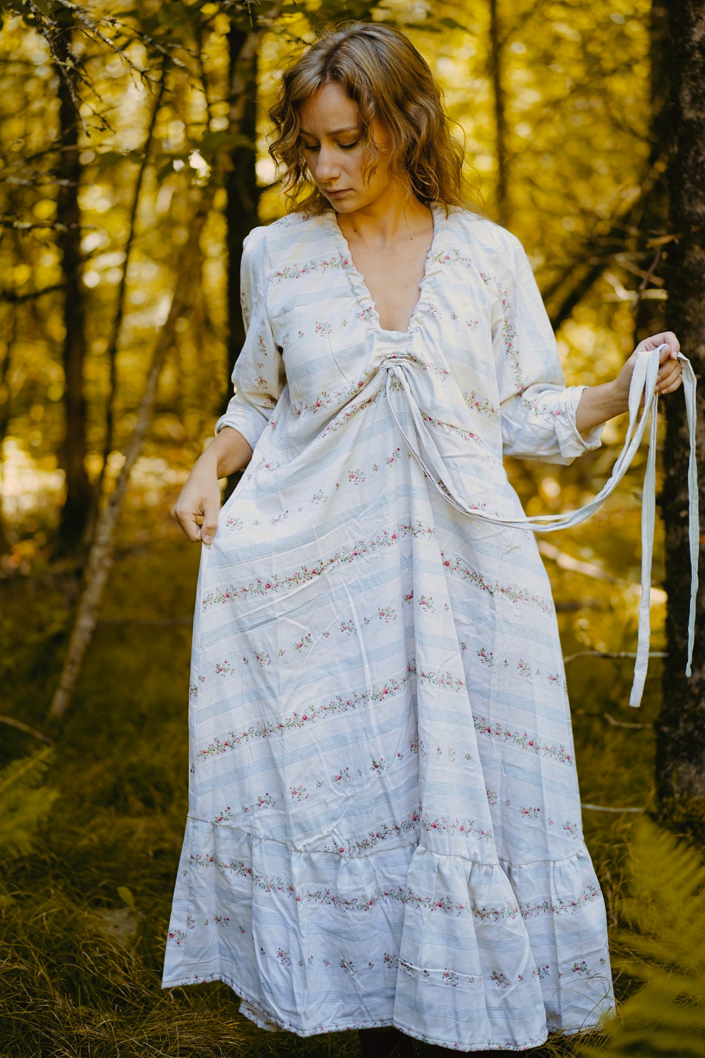 Floral Nursing Neckline Dress (S-L)