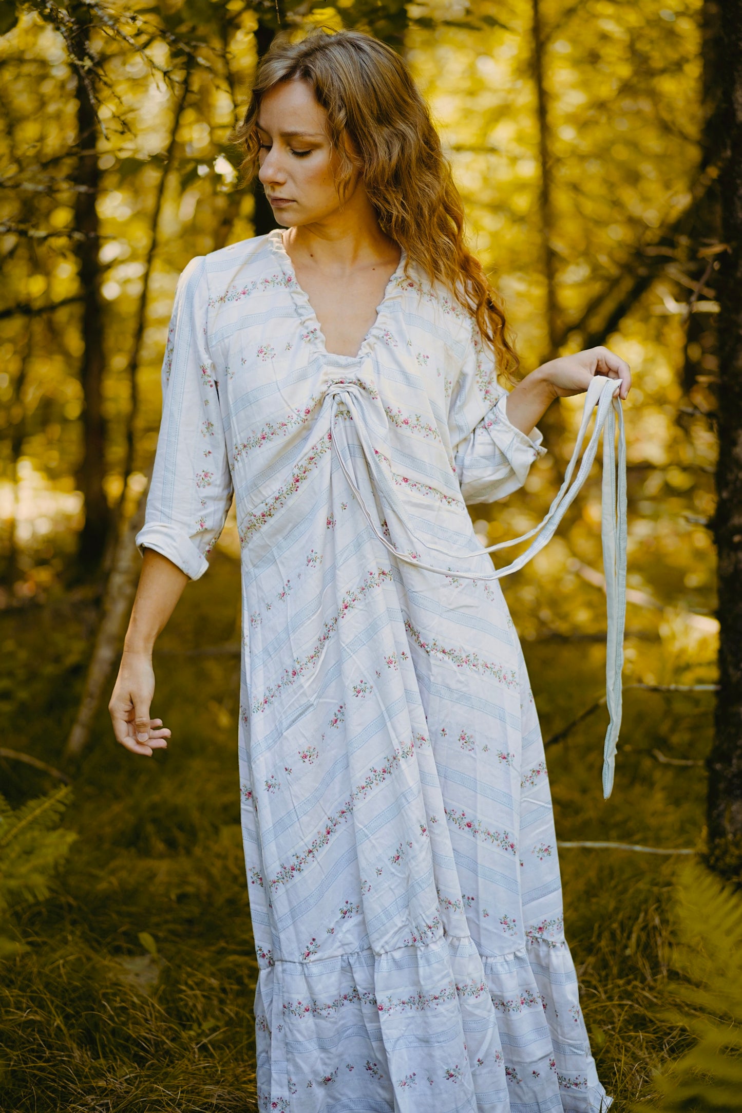 Floral Nursing Neckline Dress (S-L)