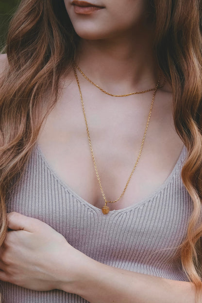 Long Double Chain Stone Necklace