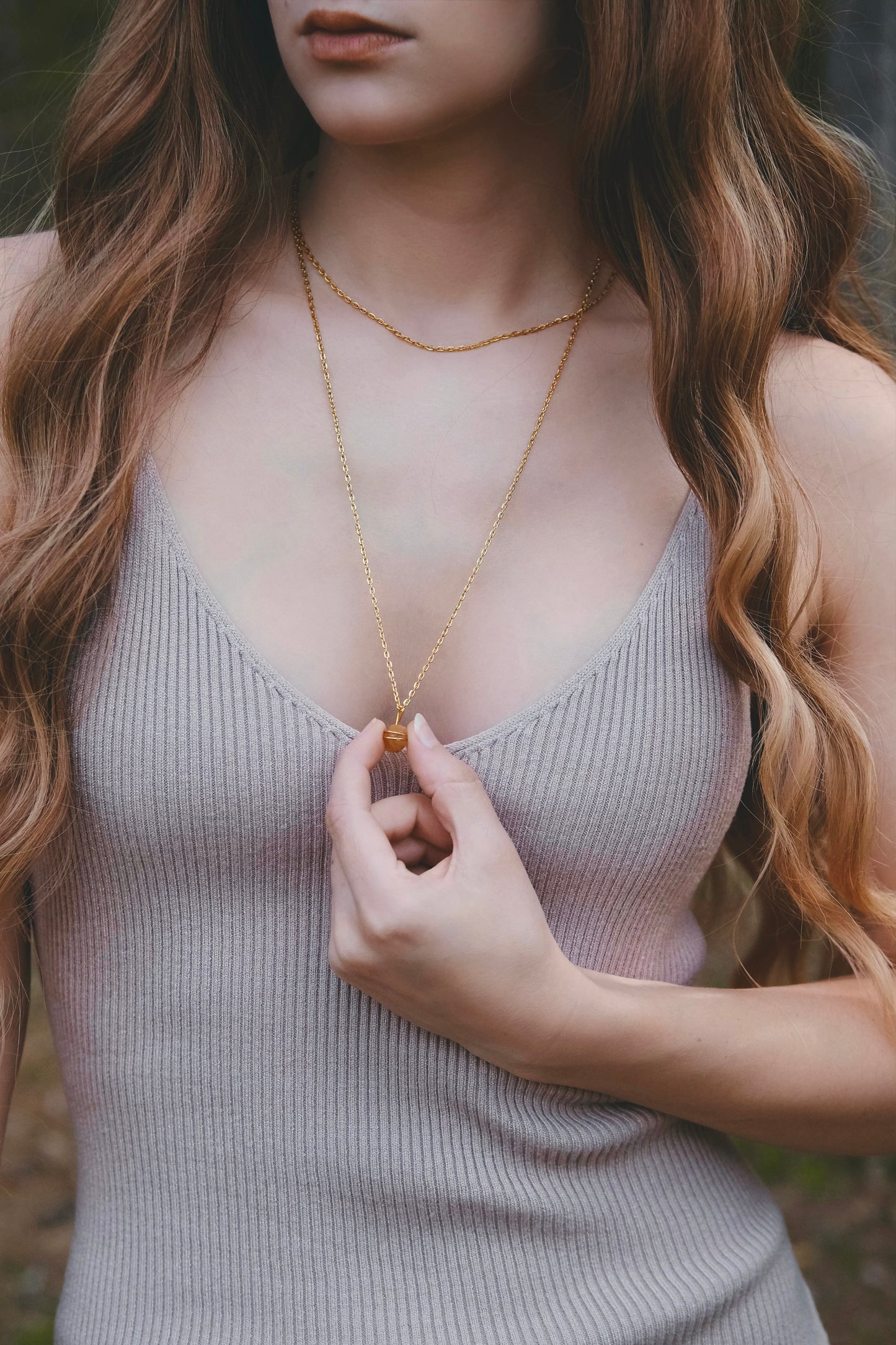 Long Double Chain Stone Necklace