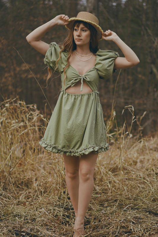 Short Ruffle, Open Tie Sun Dress (S-M)