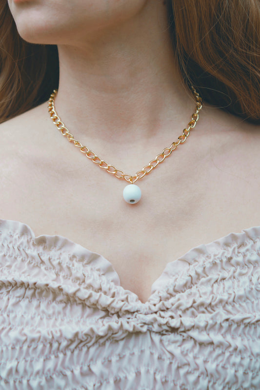 Wooden White Bead Necklace