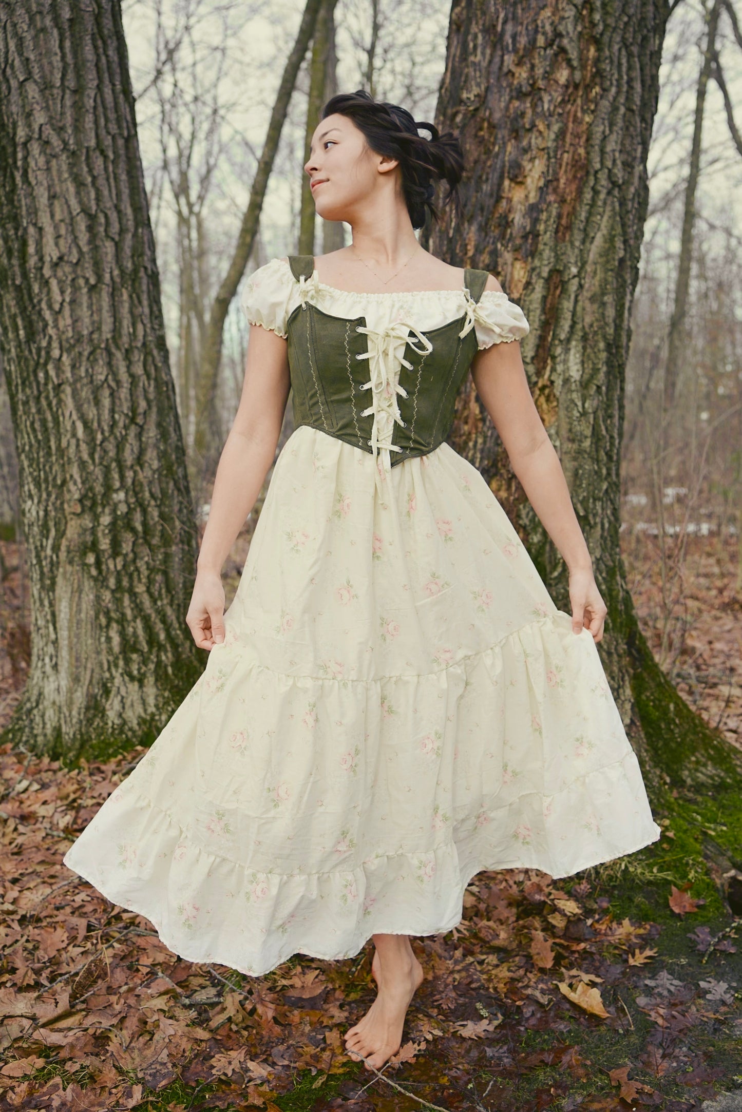 High Waist Creamy Floral Dress (S-M)