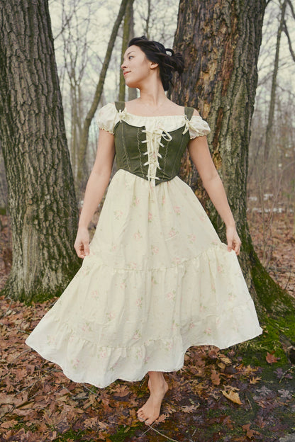 High Waist Creamy Floral Dress (S-M)