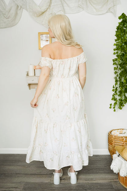 High Waist Creamy Floral Dress (S-M)