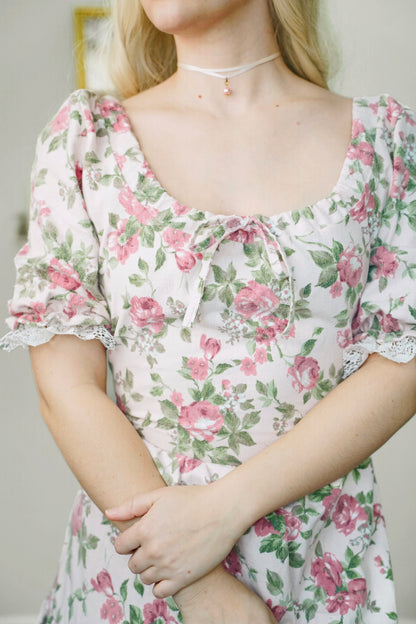 Leafy Floral Pink Dress (S-L)