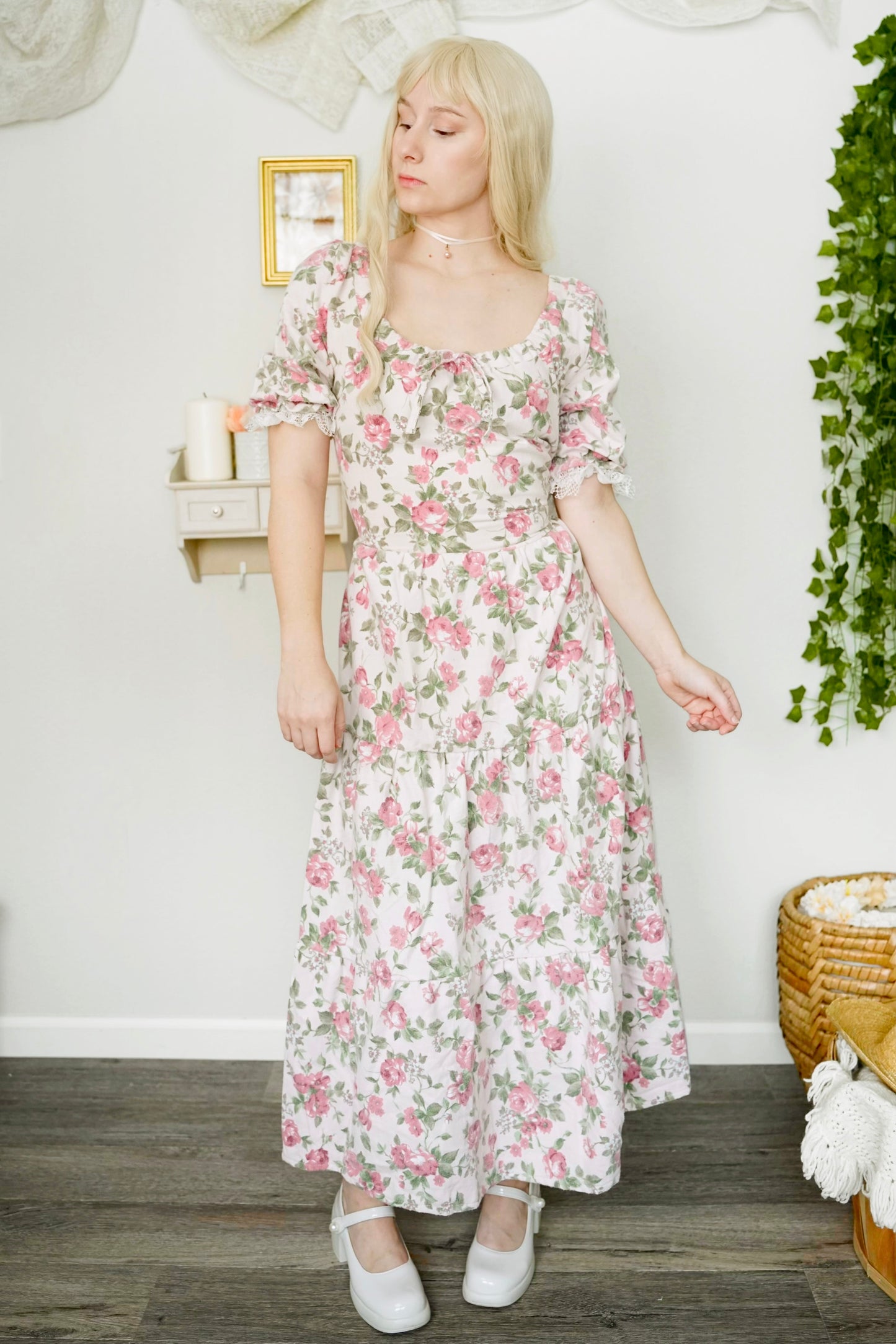 Leafy Floral Pink Dress (S-L)
