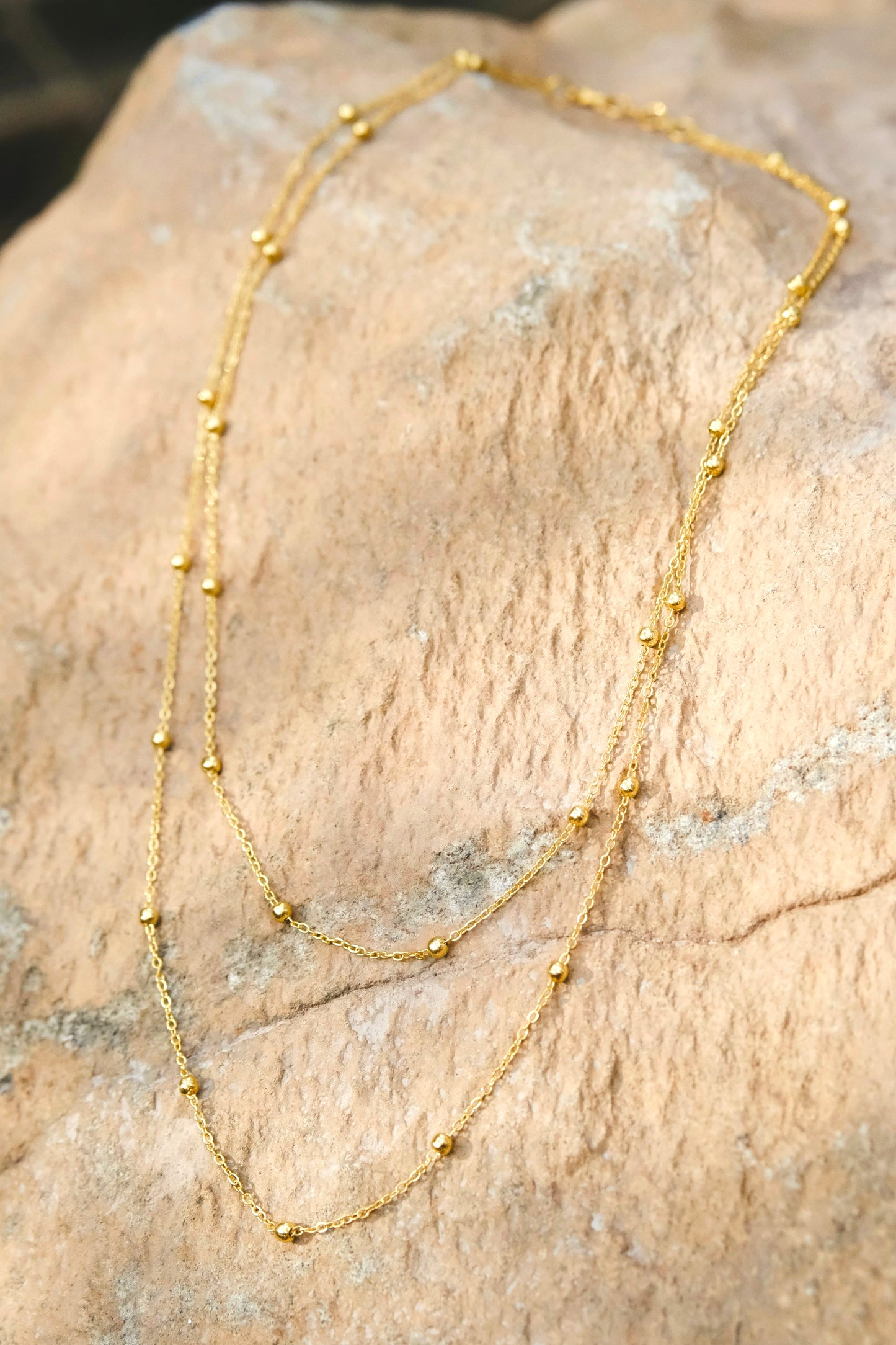 Gold Bead, Double Chain Necklace