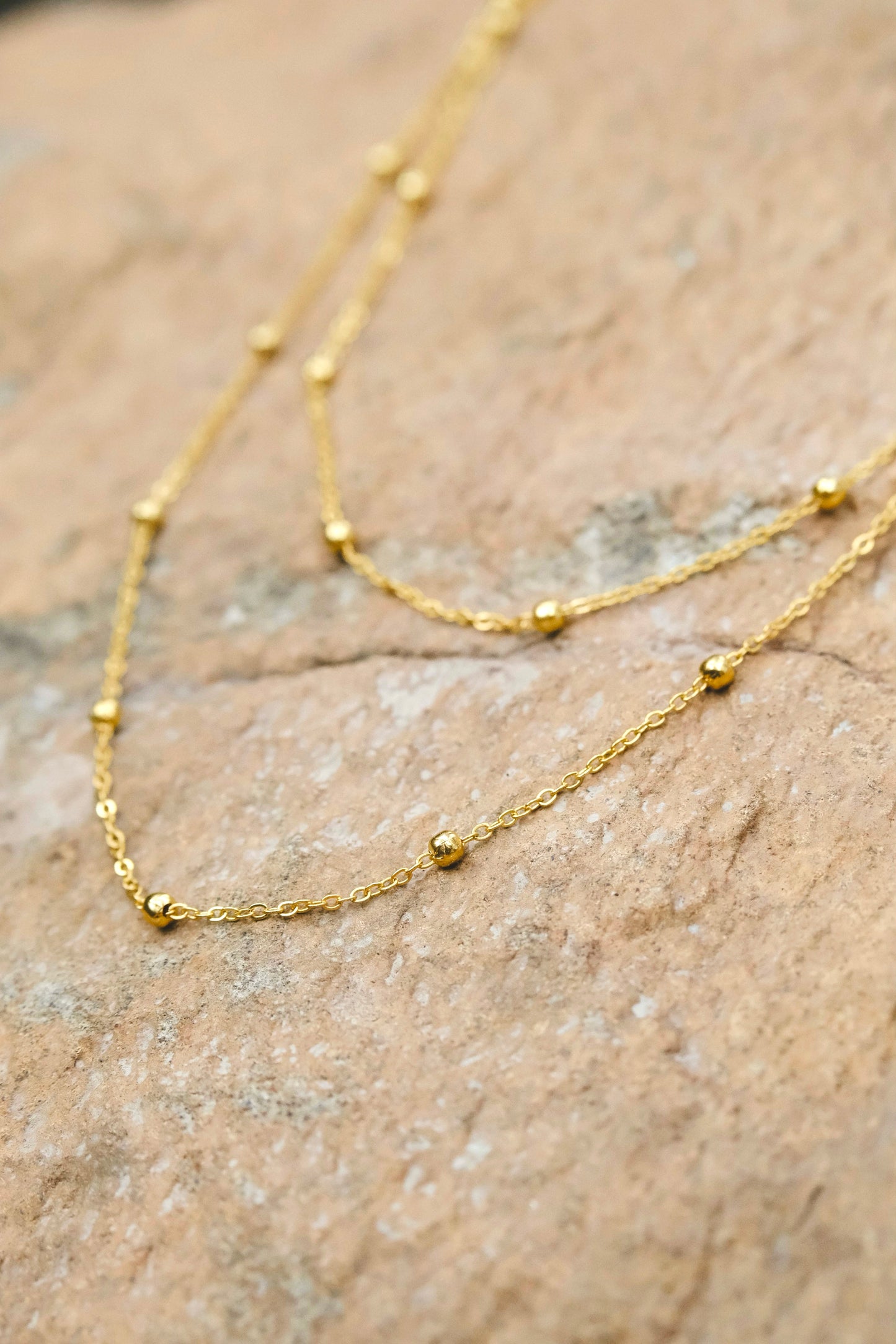 Gold Bead, Double Chain Necklace