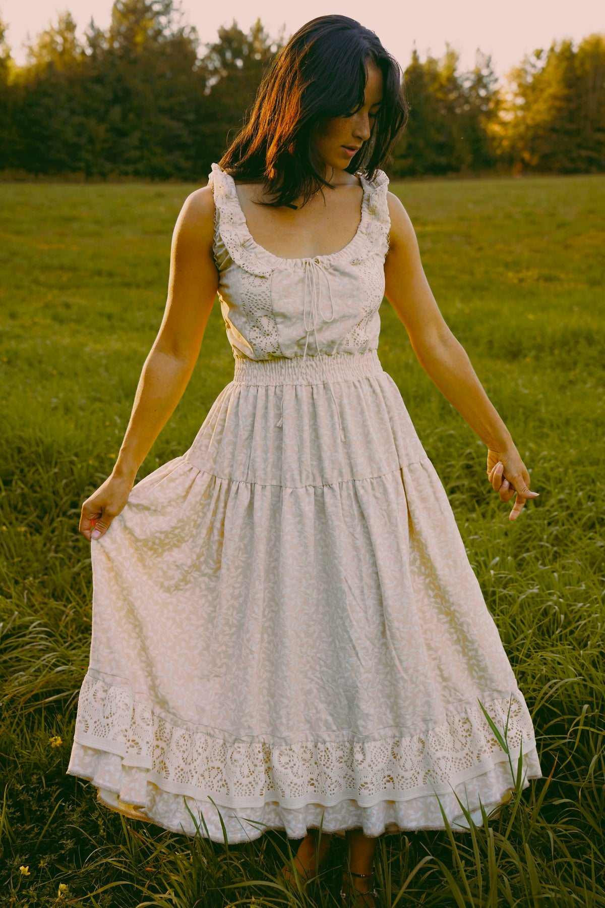 Creamy Peach Lace Dress (S-L)