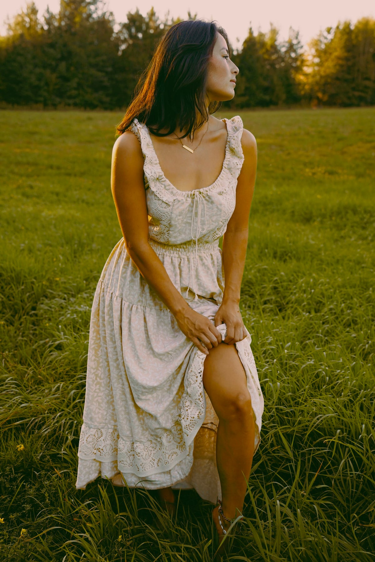 Creamy Peach Lace Dress (S-L)