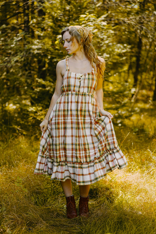 Plaid Drawstring Strap Dress (S-L)