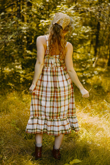 Plaid Drawstring Strap Dress (S-L)