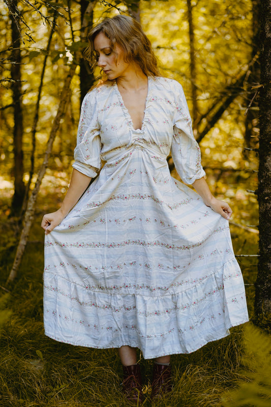Floral Nursing Neckline Dress (S-L)