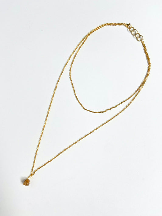 Long Double Chain Stone Necklace
